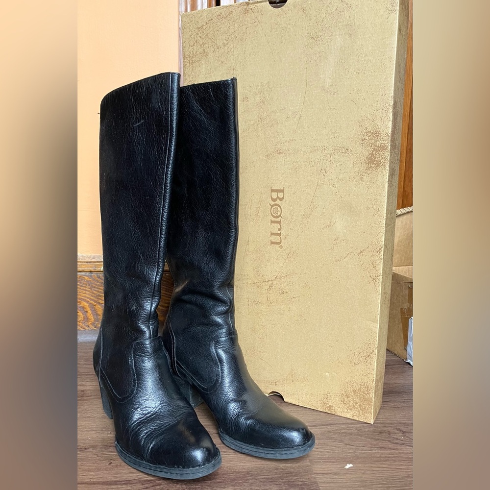 Born Almeida Black Leather Knee High Boots Size 8.5